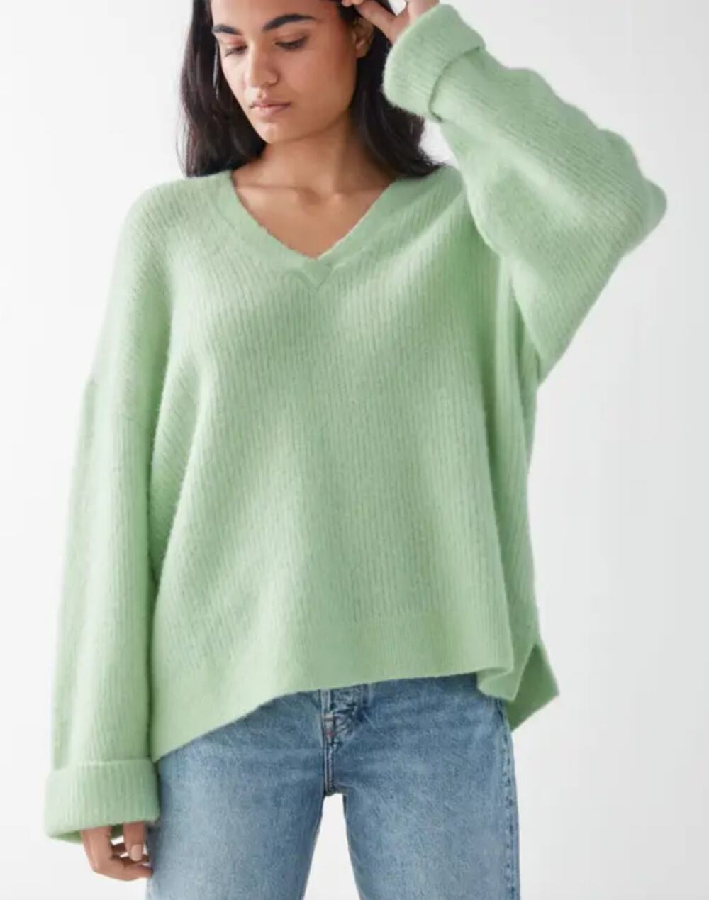 & Other Stories Oversized V-neck Sweater XS Pistachio Green alpaca wool